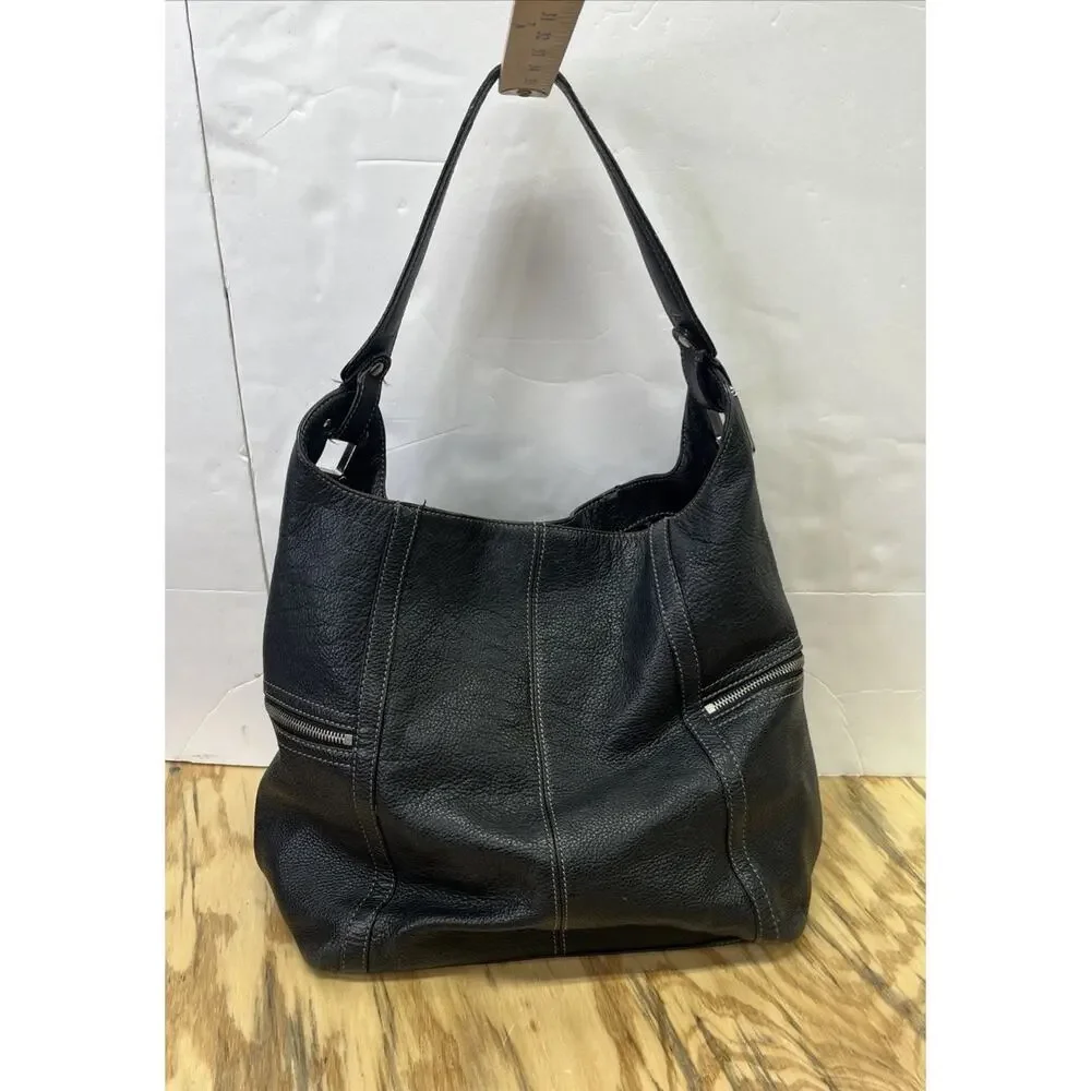 Tignanello Genuine Leather Hobo Shoulder Slouchy Bag Purse Y2K Black